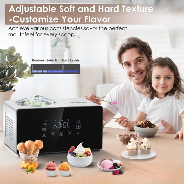 Homtone Ice Cream Maker Fully Automatic with Compressor, 4 Modes, Adjustable softness, Adjusted Speed 1.6 Quart Ice Cream + Yogurt Maker, LCD Touch Screen Homemade Soft & Hard Ice Cream Machine - Image 5