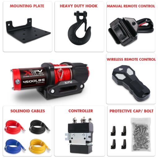 XPV AUTO 12V 4500 lb Winch Electric Winch for Towing ATV/UTV Off Road with Wireless Remote Control Mounting Bracket and Wired Handle,Waterproof IP67(Synthetic Rope) - Image 2