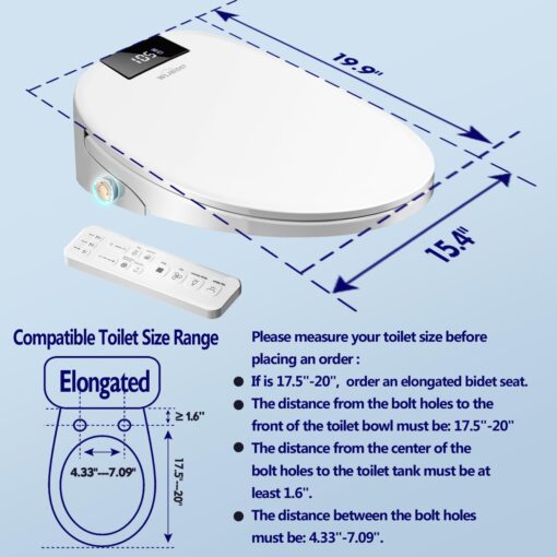 WLJBIDET Upgrade Smart Bidet Toilet Seat Elongated, Electronic Heated Bidet with Adjustable Warm Air Dryer, Unlimited Warm Water, Night Light, Slow Close Seat & Lid, Remote Control - Image 3