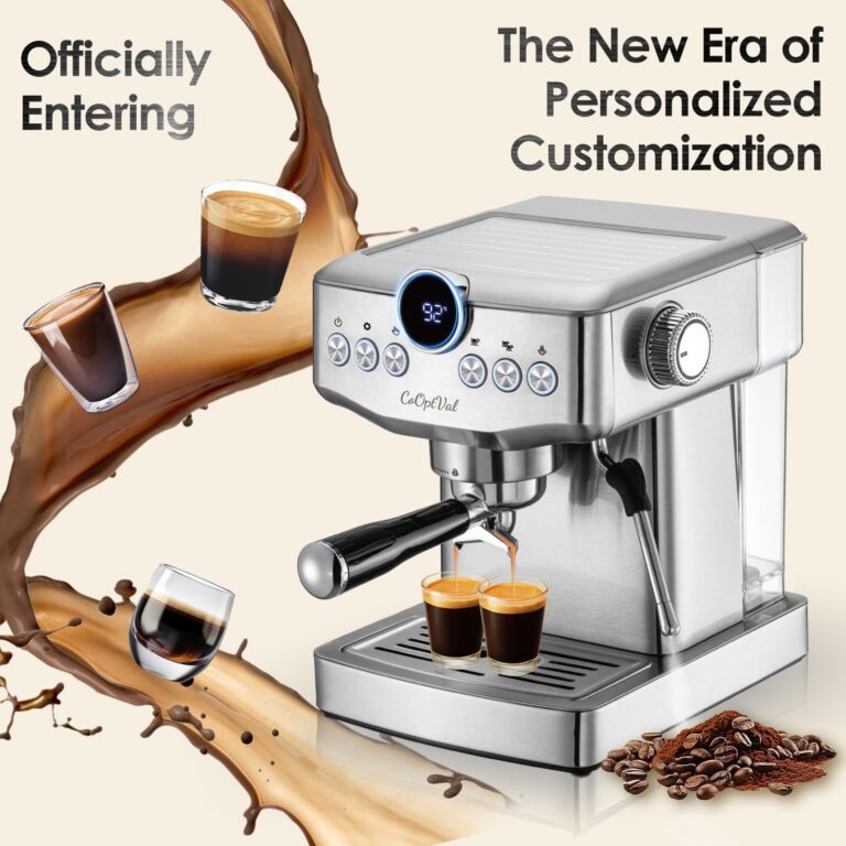 CoOptVal 20-Bar Espresso Machine & Cafetera Espresso – Fully Customizable Brewing (Temperature, Time, Volume, Steam) – Steam Wand & Milk Frother, Stainless Steel – Latte Machine & Cappuccino Machine - Image 2