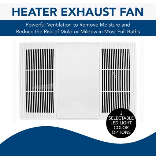 Broan-NuTone 110 CFM Bathroom Exhaust Fan, Heater & LED Light Combo Bundle with ENERLITES Countdown Timer Switch, 1-30 Min Settings, Blue LED, 2 Pack - Image 6