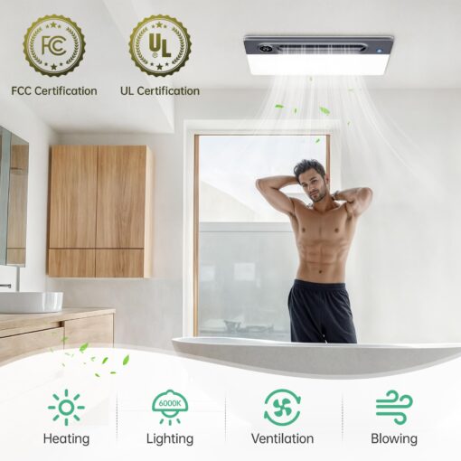 VallisCo Bathroom Exhaust Fan with Light and Heater, 4 in 1 Bathroom Fan with Heater, 1900W Heating Power, Remote Control, Quiet & Powerful for Ventilation, Lighting, Heating, and Drying - Image 9