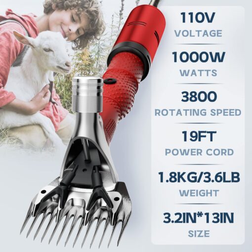 Dragro 1000W Electric Sheep Shears, Professional Sheep Clippers, Animal Grooming Clippers for Horse Alpacas Goats, Farm Livestock Shearing Machine-Grooming Kit Animal Hair Cutting - Image 4