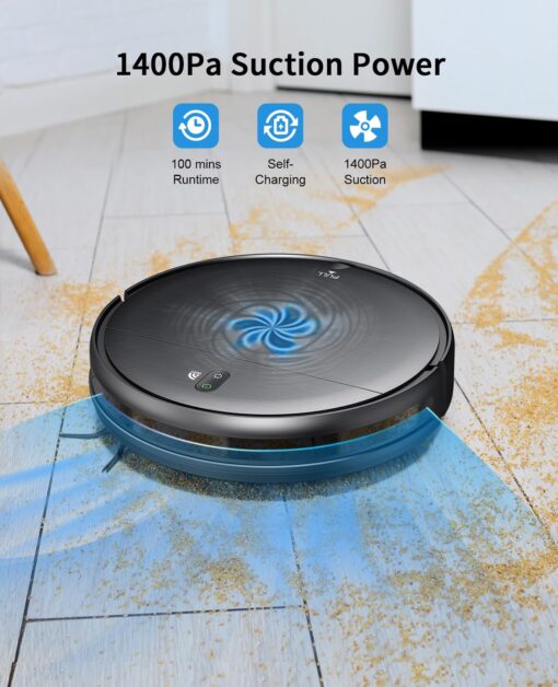 Robot Vacuum and Mop Combo, 2 in 1 Mopping Robot Vacuum Cleaner with Schedule, Wi-Fi/Voice/App, Strong Suction, Ease of Use, Self-Charging Robotic Vacuum, Slim, Ideal for Hard Floor, Pet Hair, Carpet - Image 3