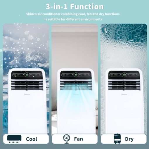 Shinco 8,000 BTU Portable Air Conditioner, AC Unit with Built-in Cool, Dehumidifier & Fan Modes for Room up to 200 sq.ft, Conditioner Remote Control, 24 Hour Timer, Installation Kit - Image 7