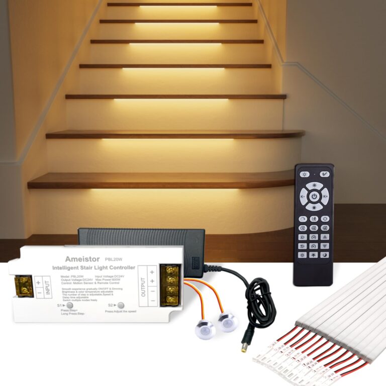 Ameistor Intelligent Motion Sensor Stair Lights Indoor, LED Step Lights with Remote Control, 20.4 Inch Aluminum Light Bar, Dimmable, 3000K-6000K (16 Stairs)