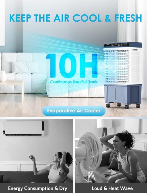 Air Choice Evaporative Air Cooler, 1800CFM Swamp Cooler with 12H Timer, 110° Oscillation, Remote Control & 5.3 Gal Water Tank, 3 Speeds, 4 Ice Packs, 3-in-1 Evaporative Cooler for Outdoor Indoor Use - Image 3