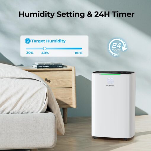 52-Pint Energy Star Dehumidifier for Basement, PLUSCENT 5000 Sq.Ft Coverage with Drain Hose, Ultra-Quiet 4 Modes, Smart Humidity Sensor & 24H Timer for Home/Bedroom/Large Rooms - Image 3