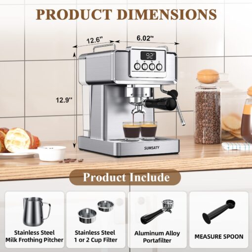 SUMSATY Espresso Machine 20 Bar With Milk Frother, Professional Coffee Maker, Stainless Steel for Home, Barista, Americano, Latte - Image 2
