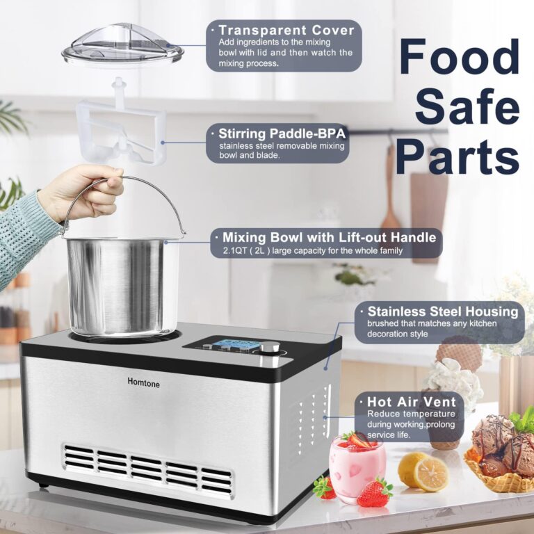 Homtone Ice Cream Maker, No pre-Freezing Automatic Ice Cream Machine 2.1 Quart with Built-in Compressor and LCD Timer for Making Ice Cream,Gelato in 30-60 min - Image 8