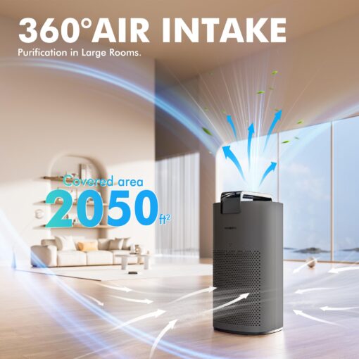 MORENTO Air Purifiers for Home Large Room Up to 2050 Ft² with PM 2.5 Air Quality Sensor, Smart WiFi and Sleep Mode, Hepa Filters Filter Airborne Particles, Handheld Home Air Purifier - Grey +1Pack - Image 8
