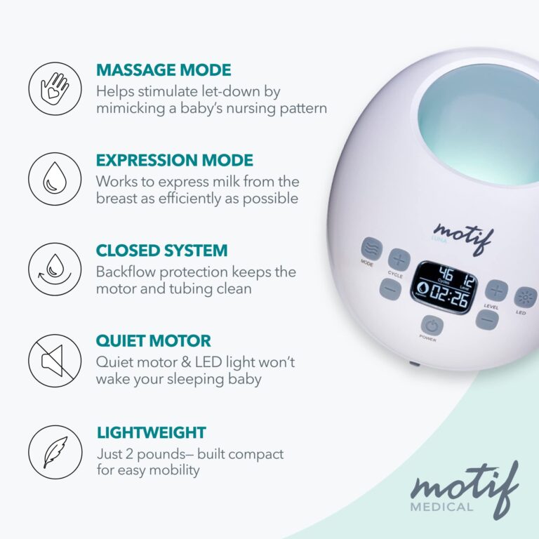 Motif Medical Luna Double Electric Breast Pump - Easy to Use, Quiet Motor, Built-in LED Night Light - Outlet Required - Image 7
