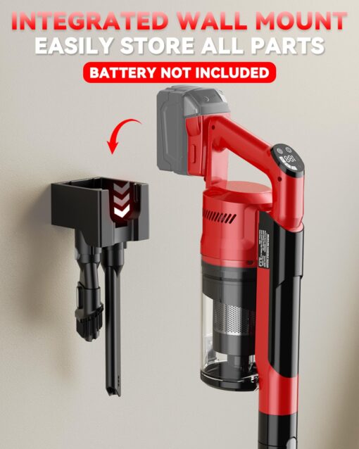 350W Cordless Vacuum Cleaner for Milwaukee M18 Battery, 35kPa Brushless Lightweight Stick Vacuum with 3 Mode Suction, 6 in 1 Stick Vacuum Cleaner with HEPA for Floor, Carpet, Car, Battery Not Included - Image 3