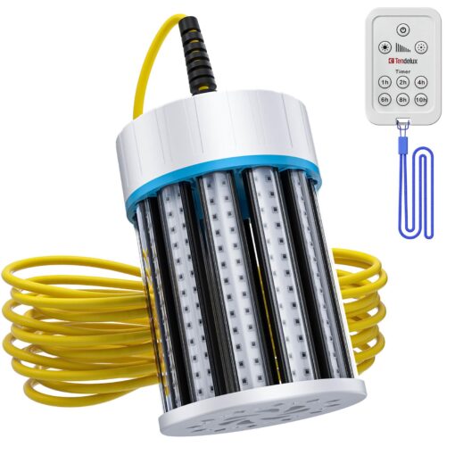 Tendelux Ultra-Bright Underwater Fishing Light with Controller, 110V & 12V Green LED Submersible Light Attractants for Docks, Boats or Kayaks, IP68 Rated for Fresh & Salt Water (30ft Cable)