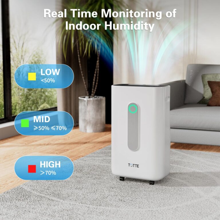 TOTTE 90 Pint Dehumidifier with Drain Hose, 4 Option Modes, 2 Fan Speed, Auto Shut Off, 24H Timer, Auto Defrost, 6000 Sq.Ft Quiet Dehumidifiers for Home, Basement, Bedroom,Bathroom, RV - Image 4