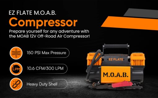 EZ FLATE M.O.A.B. Dual Air Compressor for 4x4 Offroad Vehicles, Fast Inflation, 12V Power, Easy to Use, Storage Bag - Image 9