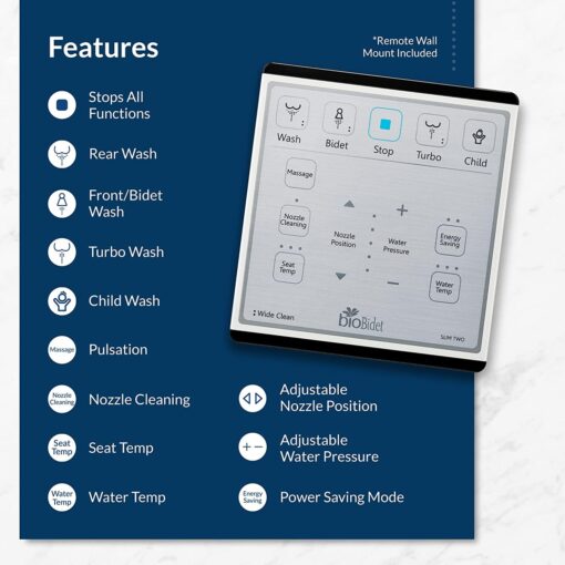 Bio Bidet Slim Two Electric Bidet Toilet Seat Elongated, Warm Water, Heated Seat, Night Light, Front and Rear Wash, Wireless Remote Control, White - Image 9