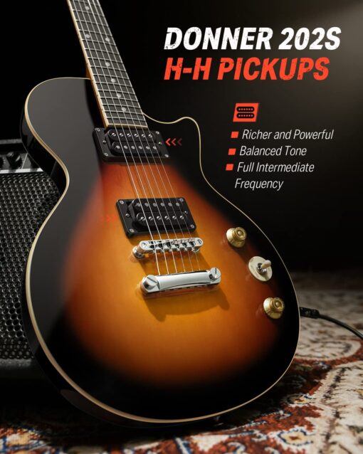 Donner 39 Inch LP Electric Guitar Solid Body Beginner Kit Sunburst Full Size, with Bag, Strap, Cable, for Beginner,DLP-124S - Image 8