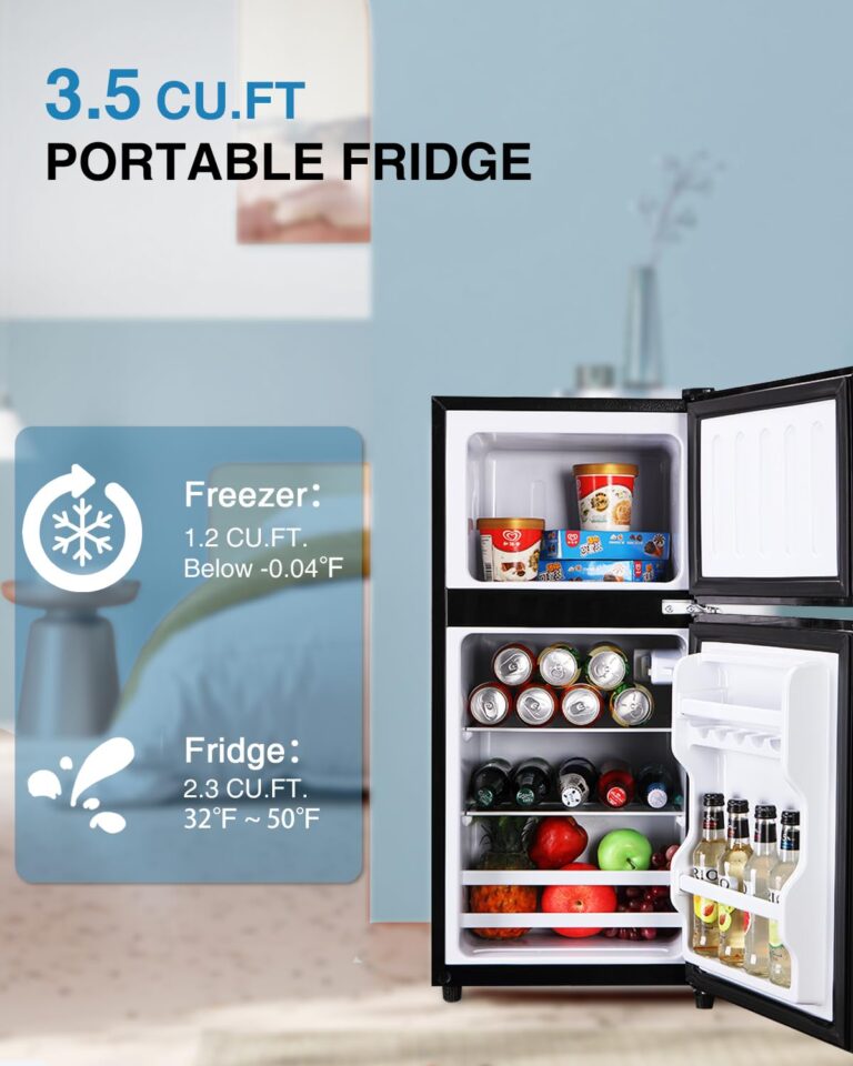 Kazigak Mini Fridge with Freezer, 3.5 Cu.Ft Compact refrigerator, Small Fridge with 7 Adjustable Thermostat, 2 Doors, For Dorm/Apartment/Office/Kitchen - Black - Image 6