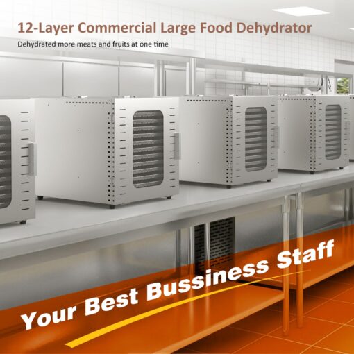 Ausegia Commercial Large 12 Trays Food Dehydrator, Usable Area up to 22.67ft², 1200W Full Stainless Steel Dryer Machine, up to 190℉ Temperature, for Meat, Fruit, Veggies, Beef, Herbs, Pet Foods - Image 8