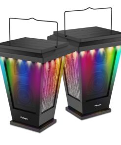 pohopa Bluetooth Speakers Waterproof, Solar Powered 2 Packs True Wireless Stereo Sound 20W Auto Dual Pairing Indoor Outdoor Speakers with 20 Piece Sound Responsive Colored LED Lights, Richer Bass