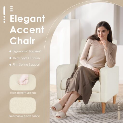 COLAMY Fabric Accent Living Room Chairs Set of 2, Upholstered Arm Chair Reading Side Chair, Single Sofa with Back Pillow and Wood Legs, Beige - Image 6