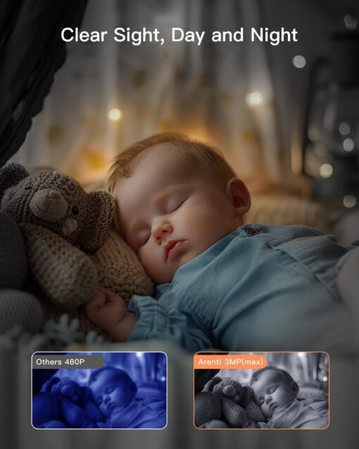 ARENTI 3MP Baby Monitor with 2 Cameras, 5-inch Split Screen Display, WiFi 6 Smartphone App, Night Vision, Cry Detection, Temp & Humidity Sensor, 2-Way Audio (D3 Set) - Image 6