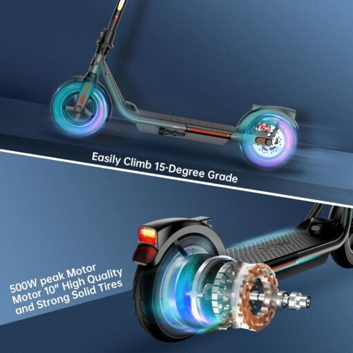 Electric Scooter Adults, 10" Solid Tires, Max 25 Mile Range, 25 MPH＆500W Motor Max Power, Digital Display and Cruise Control Foldable E-Scooter for Adults - Image 3