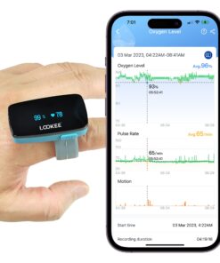 LOOKEE O2-Tracker Ring Continuous Pulse Oximeter - Wearable Oxygen Monitor with Vibration Reminder for Low O2 - Rechargeable Blood Oxygen Saturation SpO2 Meter - Free APP with Reports
