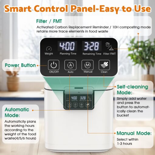 Cobuy 4L Electric Composter for Kitchen, Smart Indoor Countertop Compost Bin with Timer, Upgraded Grinding Blades, 2 Carbon Filter, Auto-Cleaning, Odorless, Turn Food Waste into Natural Fertilizer - Image 7
