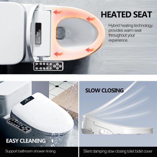 WLJBIDET Elongated Bidet Toilet Seat,Electronic Heated Smart Toilet Seat with Unlimited Heated Water and Warm Air Dryer,Adjustable Temperature,Self-Cleaning Stainless Steel Nozzle,Side Panel Control - Image 3