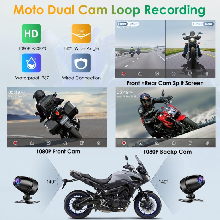 Carpuride W712D Motorcycle Carplay Screen with HD 1080P Dual Dash Cam, Wireless Car Play and Android Auto, 7" Waterproof Rotatable Navigation Touchscreen, Loop Recording, Bluetooth, Wired Controller - Image 8