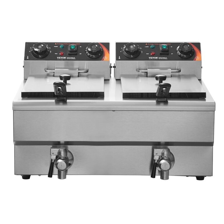 VEVOR Commercial Deep Fryer, Dual Tank 3000W Electric Countertop Fryer with Basket, 2 x 11.6Qt/11L Double Stainless Steel Oil Fryer with Drain, Time & Temp Control, for Kitchen Restaurant Use - Image 2