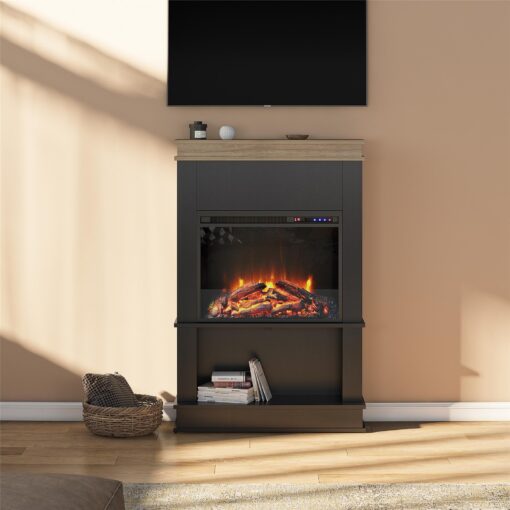 Ameriwood Home Mateo 30 Inch Electric Fireplace with Mantel and Shelf, Replaceable Fireplace Insert Heater, Freestanding, Remote Control, Timer, Realistic Log and Flame Effect, Black - Image 5