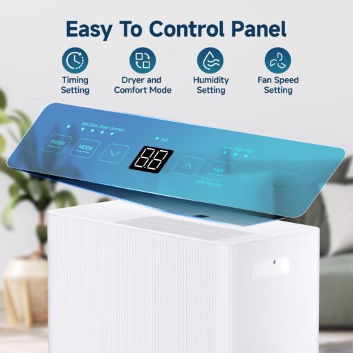 22 Pints Dehumidifier for Basement with Drain Hose,2000 Sq.Ft Dehumidifiers for Home,With 24-Hour Timer Function,Automatic Defrost,Multiple Dehumidification Modes,Suitable for Large Rooms - Image 6