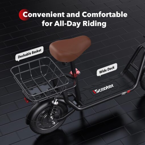 iScooter Electric Scooter with Seat, 21 Miles Long Range & 15.6 Mph Top Speed, 12'' Pneumatic Tire, Height Adjustable Seat &Handlebar, Dual Suspensions Commuting Scooter with Basket - Image 6