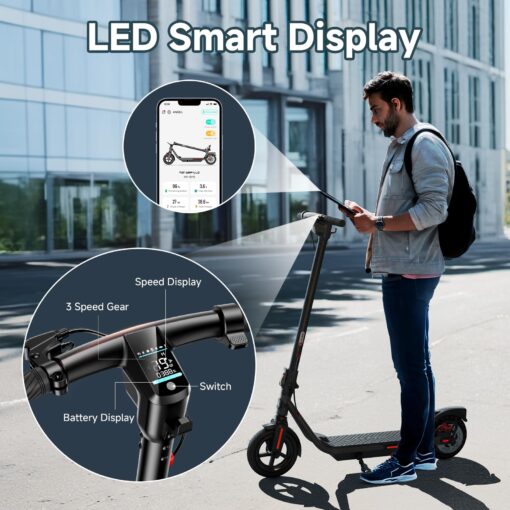 TST Electric Scooter for Adult, Up to 19 MPH and 20 Miles Long Range E Scooter, 8.5"/10" Solid and Pneumatic Tire, Portable Folding EScooter with Dual Brakes, Commuting Escooter App Control - Image 5