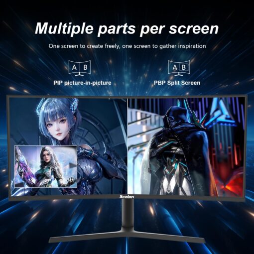 Sealan 34 inch Curved Ultrawide Gaming Monitor 165Hz,3440x1440 21:9 UWQHD, 1ms(MPRT),1500R, PIP/PBP,HDR400, 99% sRGB,300nits, FreeSync, HDMI2.0(TMDS) x2,DP1.4 x2, Eye Care, VESA(75 * 75mm) - Image 4