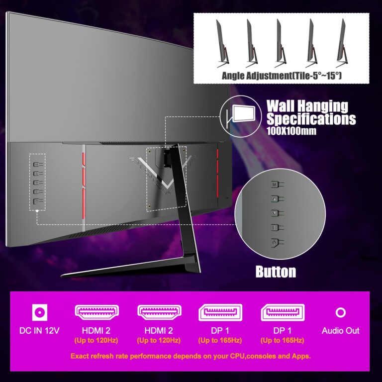ZZA 27 Inch QHD 2560 x 1440 Gaming Monitor 165Hz 1ms Fast IPS Computer Monitor,1800R, HDMI 2.0 x2 |DP1.4x2 VESA Mount, 99% sRGB HDR Eye Care Metal Stand - Image 2