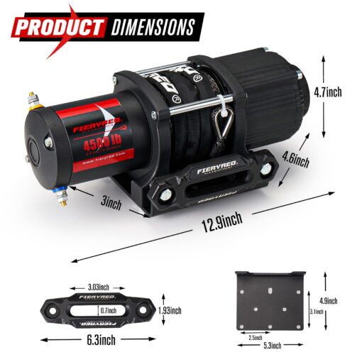 FieryRed ATV/UTV Winch- 12 V 4500LBS Electric Winch with Synthetic Rope, Wire and Wireless Remote Control, Aluminium Fairlead, Waterproof IP67 - Image 2