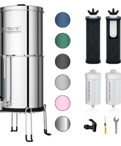 Purewell 8-Stage 0.01μm Ultra-Filtration Water Filter System, 304 Stainless Steel Countertop System with 4 Filters, Metal Water Level Spigot and Stand, Reduce Fluoride and Chlorine, 2.25G, PW-OB-CF