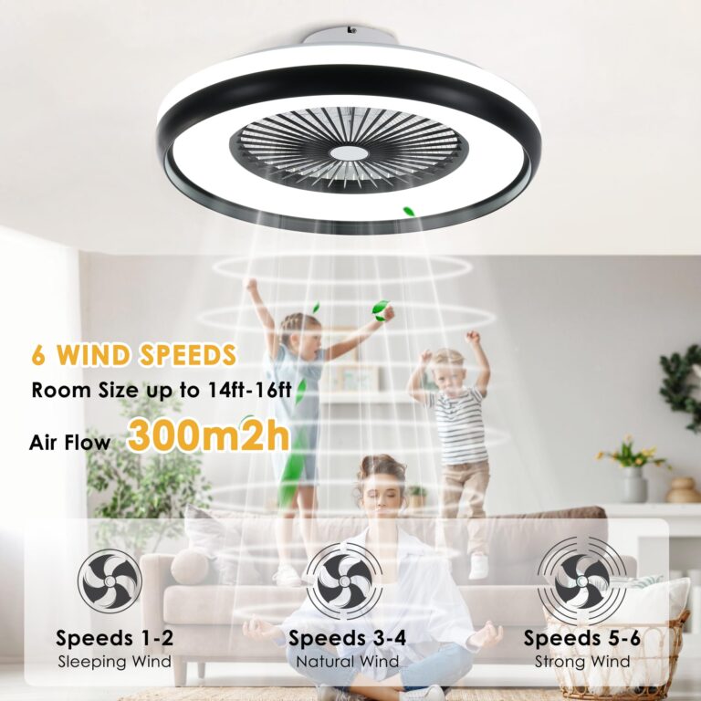 HUMHOLD 24" Bladeless Ceiling Fan with RGB Light Remote, Smart LED Ceiling Fans with Voice/App Control, Modern Low Profile Dimmable Light Ceiling Fan for Bedroom Living Room Black - Image 4