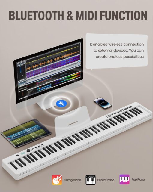 Finger Dance Folding Piano Keyboard 88 Keys, Portable Electric Keyboard with Bluetooth MIDI, Full Size Digital Piano, Wood Grain, Semi-Weighted, Touch Sensitive, with Storage Bag for Beginner - Image 5