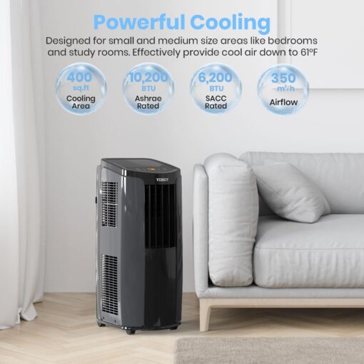 TOSOT 10,200BTU (6,200 BTU SACC) Portable Air Conditioner, Smart Wifi Control, AC Unit with Dehumidifier, Fan, Window Kit for Easy Installation, Cool Rooms Up to 400 Square Feet, Shiny Series - Image 8