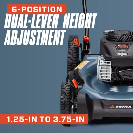 SENIX LSPG-M4 21-Inch Gas Push Lawn Mower with 125 cc 4-Cycle Briggs & Stratton Engine, Mulching and Side Discharge, 6-Position Dual Lever Height Adjustment - Image 5