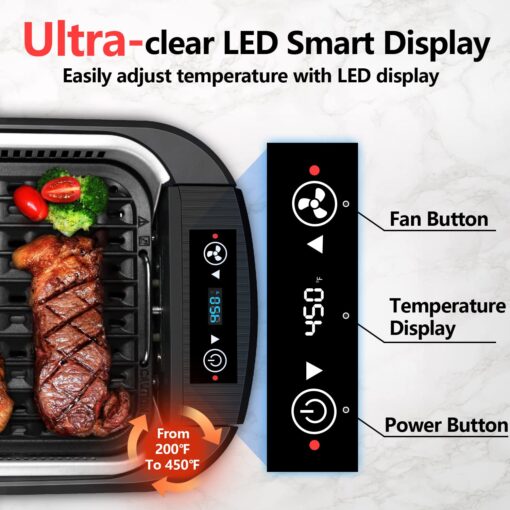 CUSIMAX Indoor Grill, Electric Smokeless Grill, 1500W Korean BBQ Grill, Electric Grill Griddle with LED Smart Display & Tempered Glass Lid, Non-stick Removable Grill Plate & Griddle Plate, Black - Image 5