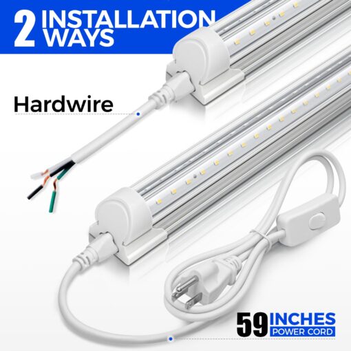 Barrina LED Shop Lights 8FT 72W 10000LM 6500K, Daylight White, V Shape, Clear Cover, Hight Output, Linkable, T8 LED Tube Lights, for Garage 8 Foot with Plug (Pack of 10) - Image 5