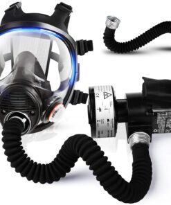 UXLXLK PAPR Respirator System Gas Mask Portable Electric Powered Air Purifying for Respirator Kit Supplied Air Respirator Blower with 40mm Filters for Tactical Spray Painting Dust Vapors Chemicals