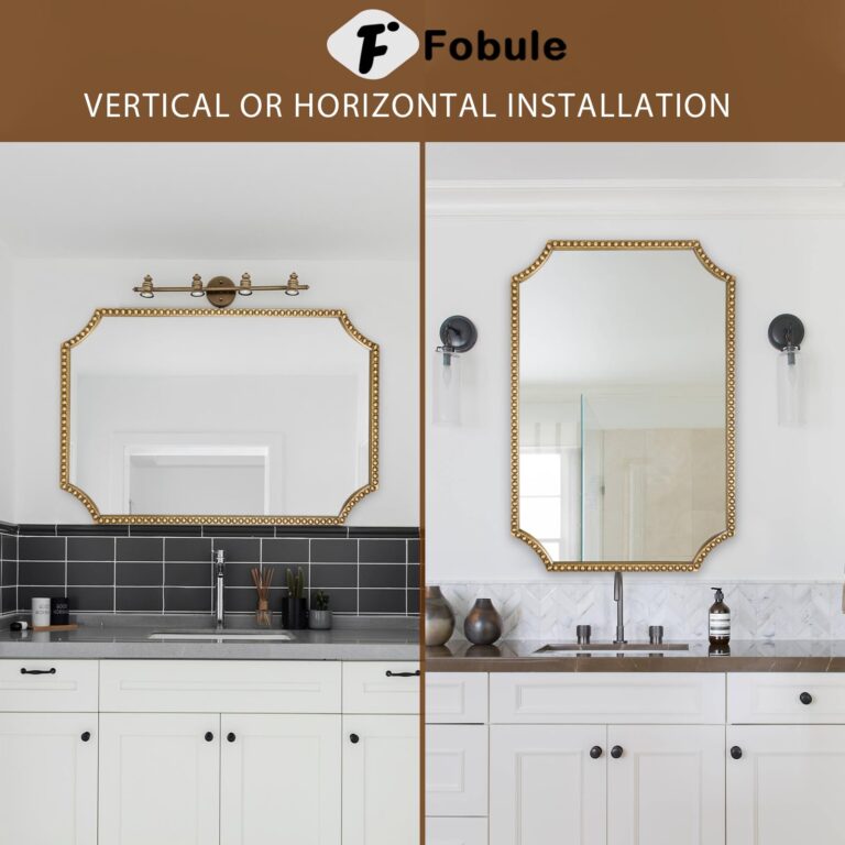 Fobule 24"x36" Mirror for Wall, Scalloped Corners Rectangle Decorative Mirror, Metal Beaded Frame Accent Wall Decor for Bathroom, Entryway, Mantel, Antique Gold - Image 6