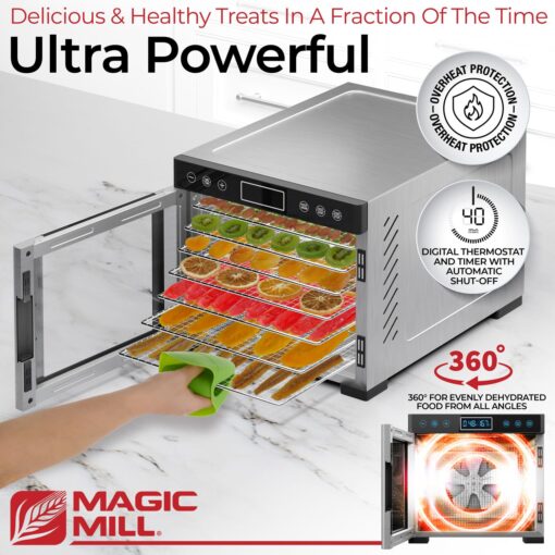 Magic Mill Pro Food Dehydrator Machine | 7 Stainless Steel Trays | Dryer for Jerky, Dog Treats, Herb, Meat, Beef, Fruit | Keep Warm Function, Digital Timer and Temperature Control, ETL Approved - Image 7